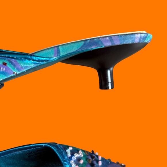 00's vintage groovy boho beaded paisley floral y2k kitten heels US Size 7.5 - Picture 5 of 9